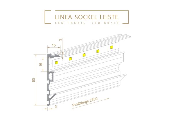 LED 60/15 - bündige Sockelleiste mit LED, Basisprofil, 2,4m